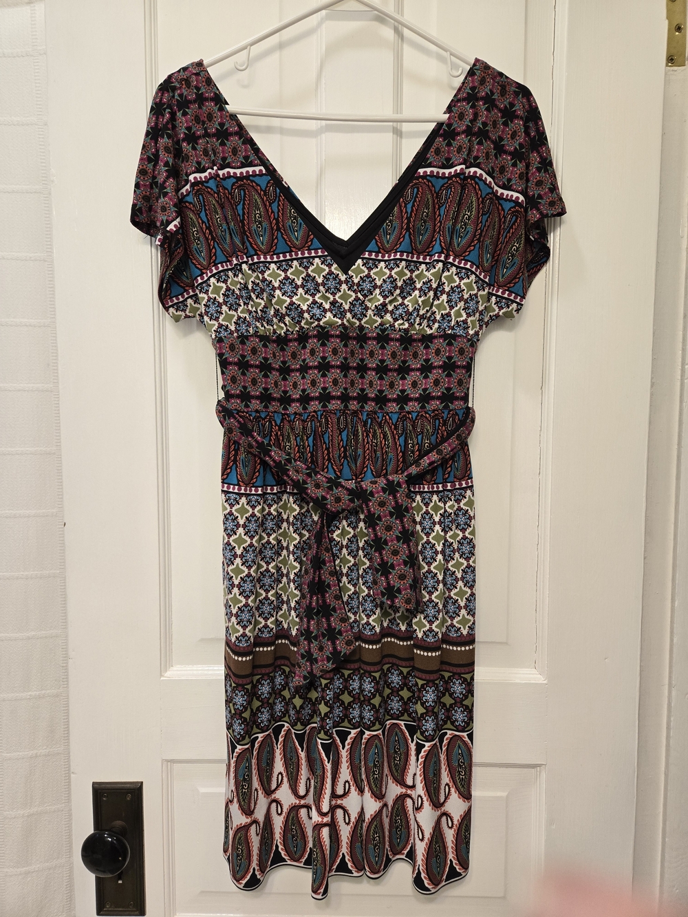 Maggy London Multicolor Bohemian V-Neck Waist-Tie Dress